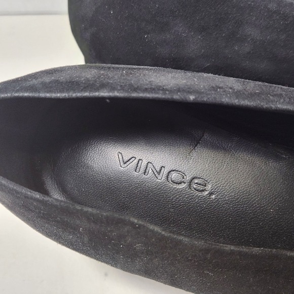 VINCE. Black Suede Pumps Women's 8.5M Rafe Pointed Toe Slip-On Block Heel Italy - Picture 6 of 7